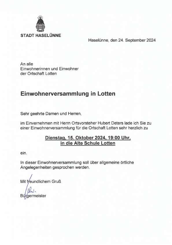 Einwohnerversammlung Lotten 15.10.2024